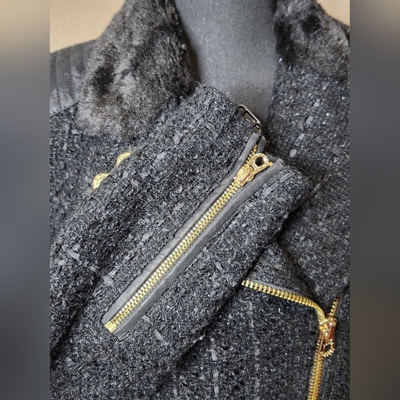 Juicy Couture Black Tweed Moto Jacket with Gold Zippers And Pink Quilted Lining. - Picture 7 of 15